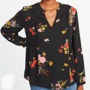 Boho Blouse Floral Flowy Peasant Style Semi Sheer Chiffon Blouse V Neck …